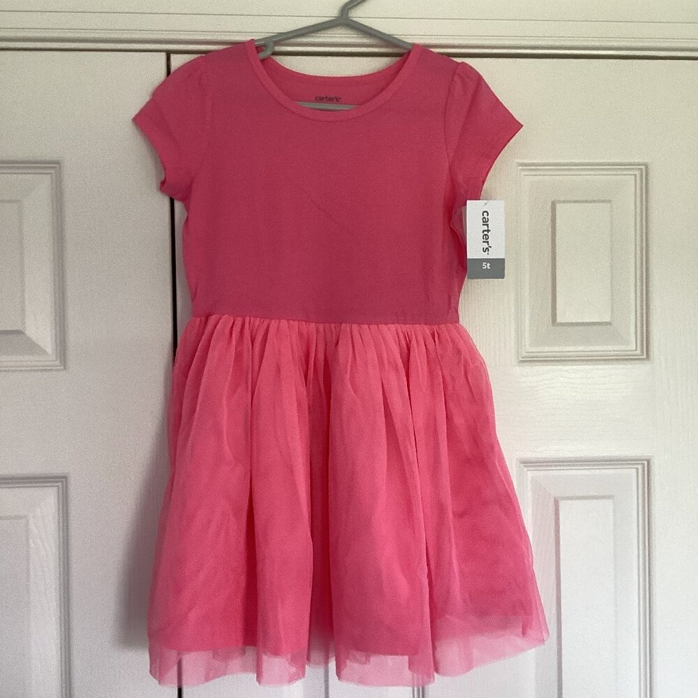 NWT Carter's Pink Jersey Knit Dress with Tulle Skirt Size 5T